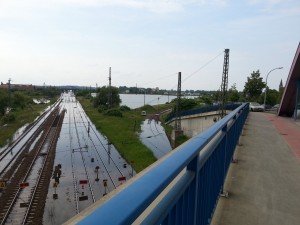 Von der Brücke aus wird deutlich, wie sich das Wasser von rechts kommend den Weg in unseren Einsatzabschnitt bahnt.